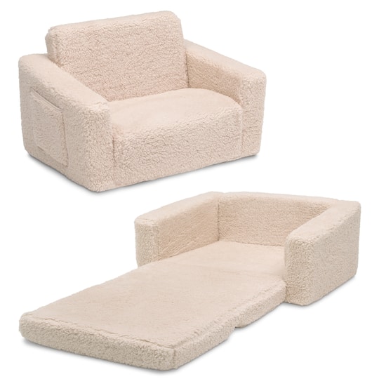Delta Children 23" Cozee Flip Out Sherpa 2 in 1 Convertible Sofa to Lounger for Kids